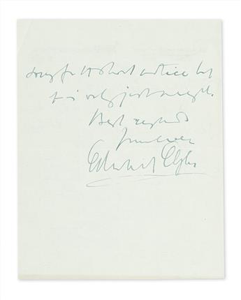 ELGAR, EDWARD. Autograph Letter Signed,